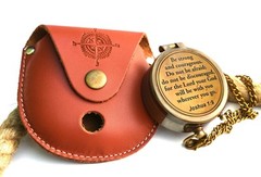 Be Strong and Courageous Brass Compass with Wooden Box Engraved Gift