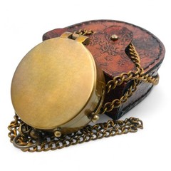 Brass Pocket Compass Antique Nautical Replica Leather Case 45mm
