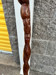 Hand-Carved Twisted Wood w/ Face Walking Stick Hiking Staff Cane 44”h