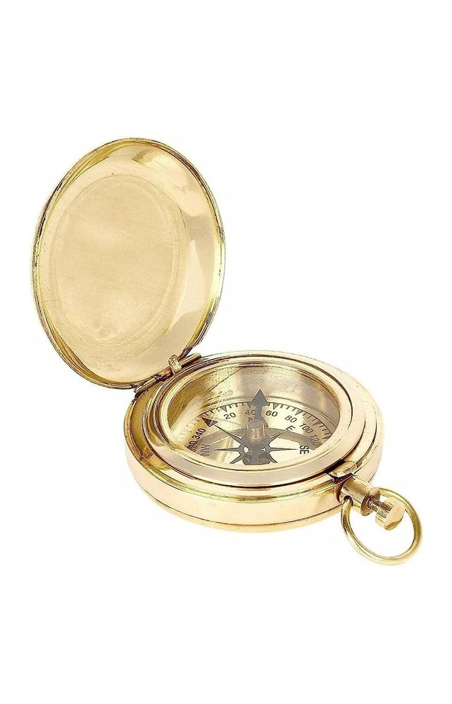 Handmade Brass 2″ Push Button Magnetic Pocket Compass for Camping & Travel