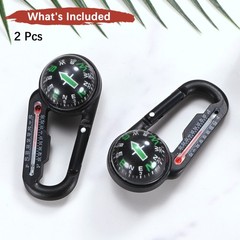 Keychain Compass [2PCS] – Ball Compass and Thermometer Buckle – [Black, Green]
