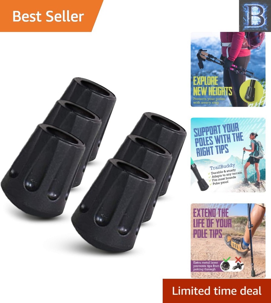 Durable 6-Pack Rubber Hiking Pole Tips with Embedded Metal for Long-lasting Use