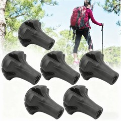 6 PCS Black Hiking Trekking Pole Tip PVC Walking Stick End Cap Protector