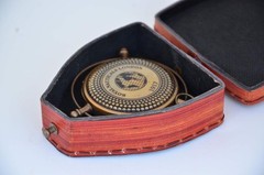 Handmade Antique Brass London Push-Button Compass with Leather Case