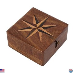 Vintage-Inspired Brass Sundial Compass with Rosewood Box – Nautical Decor Gift