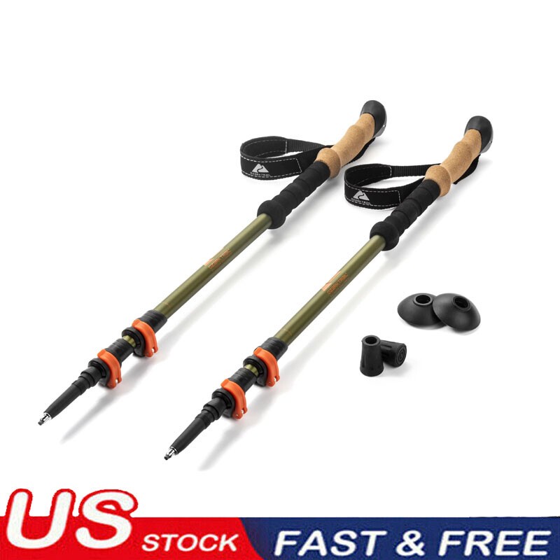Aluminum Adjustable Quick Lock Trekking Poles with Cork Grip EVA Down Grip New
