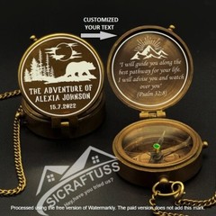 Adventure Brass Compass – Personalized Hiking Brass Compass – Engraved Compass