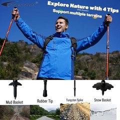 Trekking Poles – Lightweight 7075 Aluminum with Flip Lock & All EVAGrip-Red