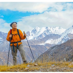 US Stock red Five section folding folding trekking pole for hiking and walking