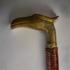 VINTAGE BRASS EAGLE HEAD WALKING CANE HANDLE WITH WOODEN STICK 36” TALL