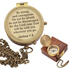 Be Strong And Courageous Joshua 19 Solid Brass Directional Engraved Compass B…