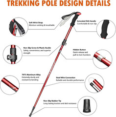 Collapsible Trekking Pole Adjustable Hiking Pole – Aluminum Alloy 7075 Walking S