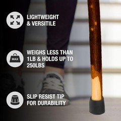Handmade Wooden Walking Cane with Genuine Leather Wrist Strap