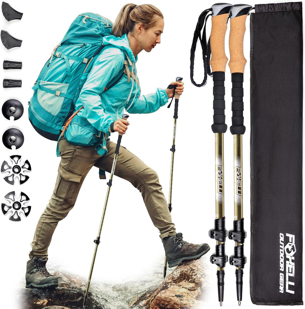 Carbon Fiber Trekking Poles – Lightweight Collapsible Hiking Poles with Cork Gri