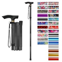 Folding Cane, 5-Level Adjustable Height Walking Stick Lightweight Black
