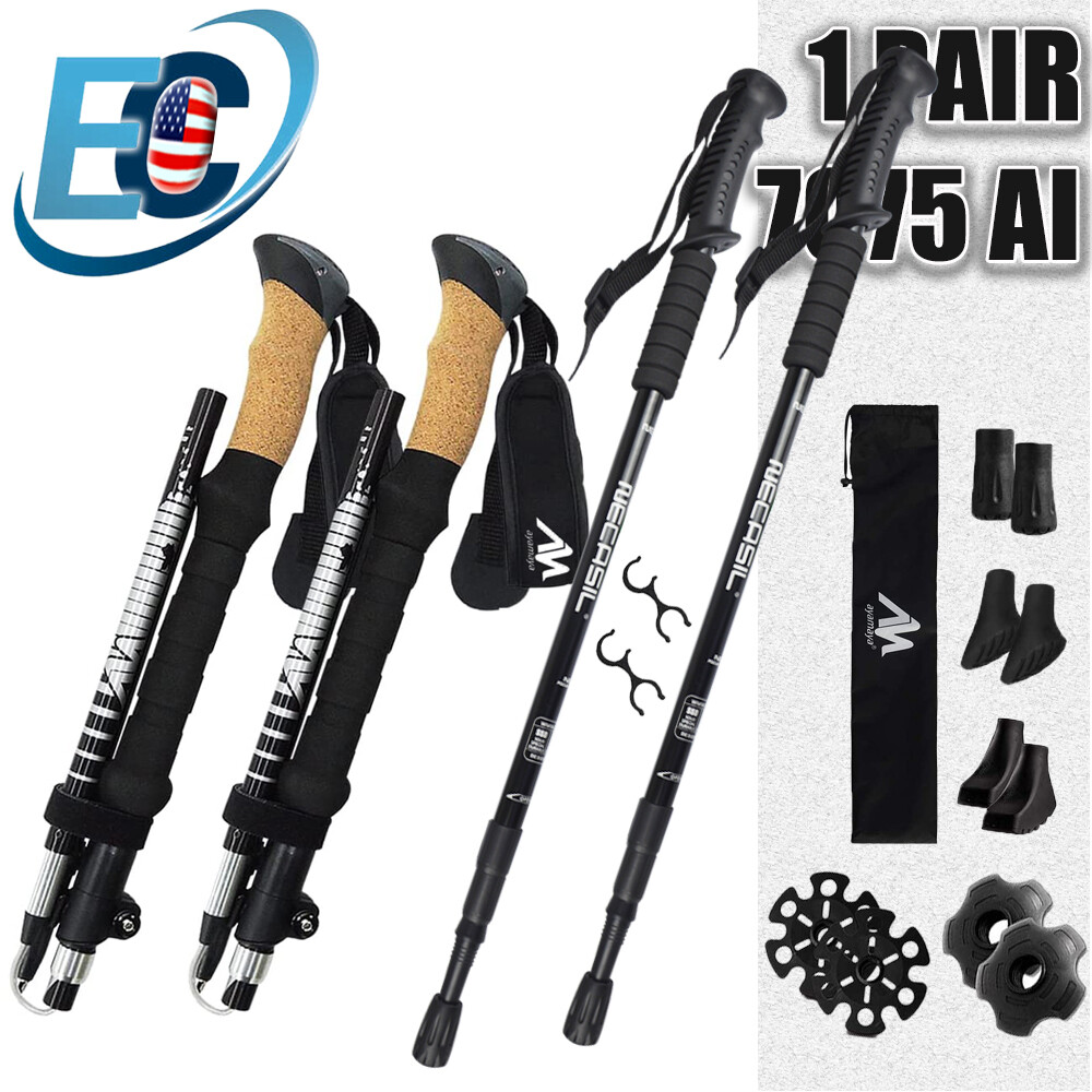 Collapsible Trekking Poles Hiking Walking Sticks Folding Alpenstock Anti-shock