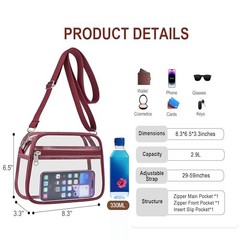 Clear Bag for Stadium Events Clear Purse Stadium Bag Satchel Small Rose Red