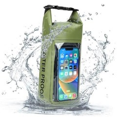 Waterproof Dry Bag, Beach Phone Bag 2L Roll Top Waterproof Backpack Green