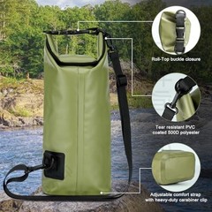 Waterproof Dry Bag, Beach Phone Bag 2L Roll Top Waterproof Backpack Green