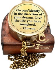 Thoreau Quote Antique Pocket Compass Leather Case Graduation Religious Gift