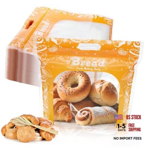 100 Pieces Plastic Bread Bags, 12.6” x 10.6” x 4.3” Zippered Sourdough Bag