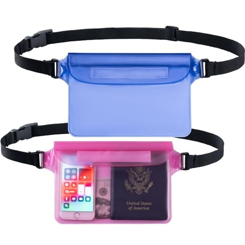 CADONO 2-Pack Waterproof Pouch with Adjustable Waist Strap | Screen Blue+Pink