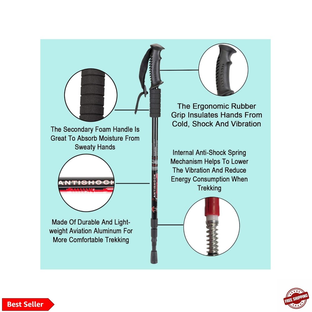 Hiking Trekking Poles, 2 Pack Collapsible, Lightweight, Anti Shock, Walking S…