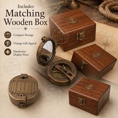 Brown Antique Brunton Compass in Wooden Box | Survey & Navigation Tool Gift Set