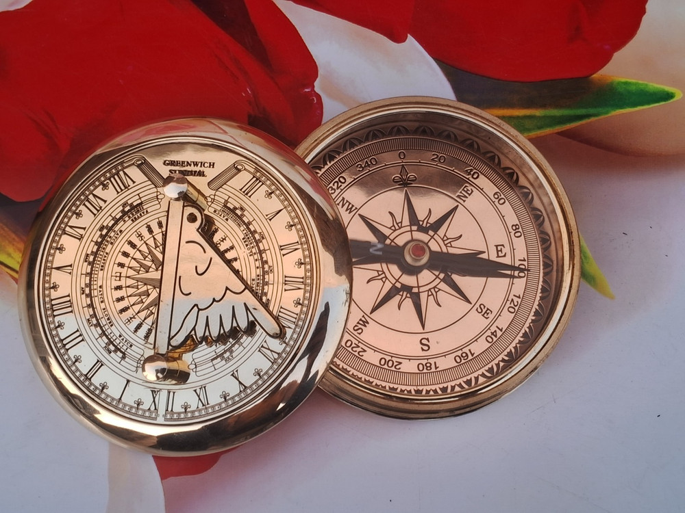 Solid Brass Nautical Brass Sundial Compass With Engraved Item.