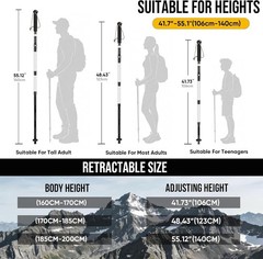 LED Smart Lighting Hiking Stick, Height Adjustable, 1 Pair