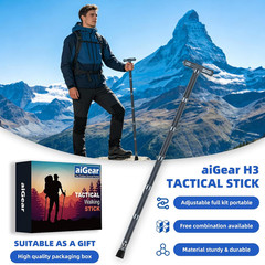 H3 Tactical Walking Stick, 6-8 Section Adjustable Hiking Staff | 6061-T6 Aluminu