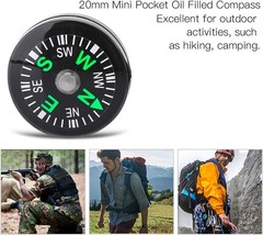 Pocket Compass, 20mm 12pcs Mini Oil Filled Compass for Hiking Black