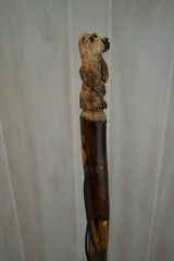 Bear Carved in Dark Wood Walking Stick, Hand Carved Staff, Made in the USA