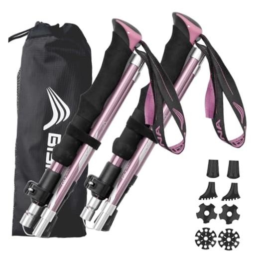 Hiking Poles Collapsible Trekking Poles Aluminum Alloy Hiking 95-115cm Pink