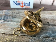 Brass Sundial Compass – Vintage Pocket Style – Nautical Keychain, Pendant – Gold