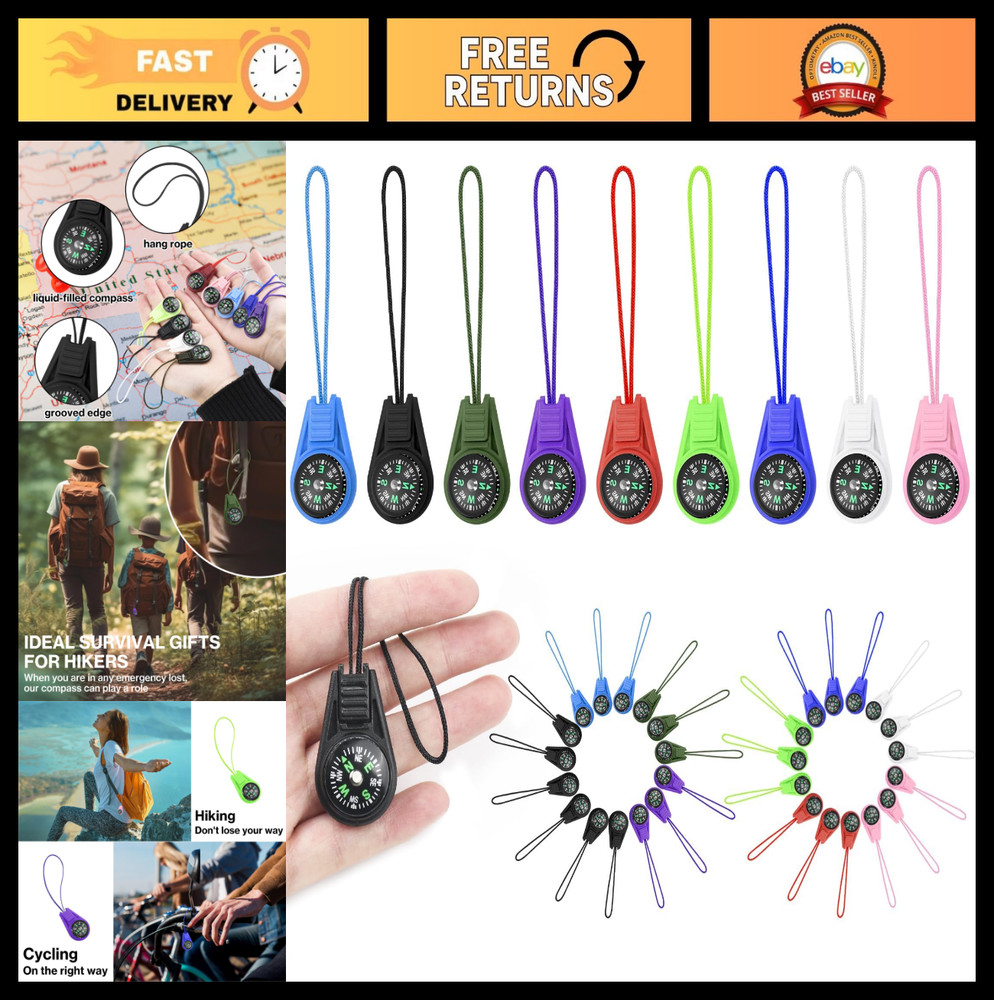 Mini Compass Keychain for Kids – Multi-Color Pocket Survival Compass for Hiking,