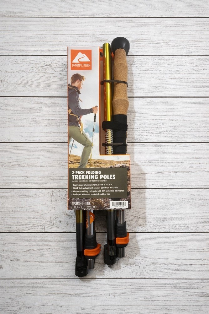 OZARK TRAIL Aluminum Folding Quick Lock 2 PC.Trekking / Hiking Poles W/Cork Grip