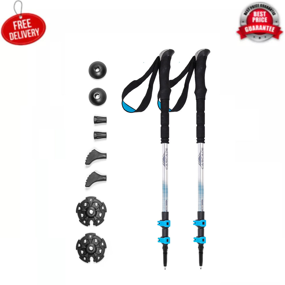Cascade Mountain Tech Aluminum Trekking Poles EVA Grip Quick Lock Silver/Teal