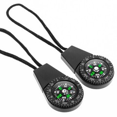 ASR Outdoor Black Zipper Pull Mini Pocket Compass Survival Gear, 2pk