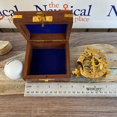 Small 2.5″ Brass Sundial Desk Compass w/ Wooden Box – Old Vintage Antique Style