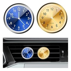 2PCS Stick on Dashboard Car Clock, Mini Luminous Automotive Vent Blue+golden