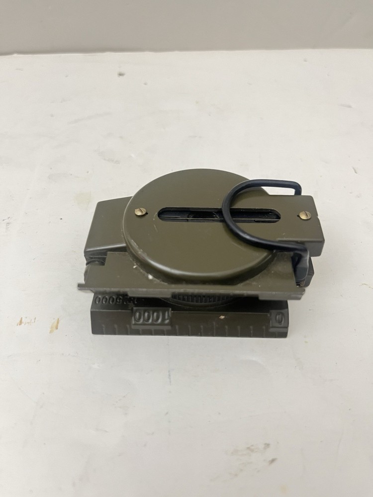 Vintage Lensatic Compass Green Metal Magnifying Lens and Sighting Compass