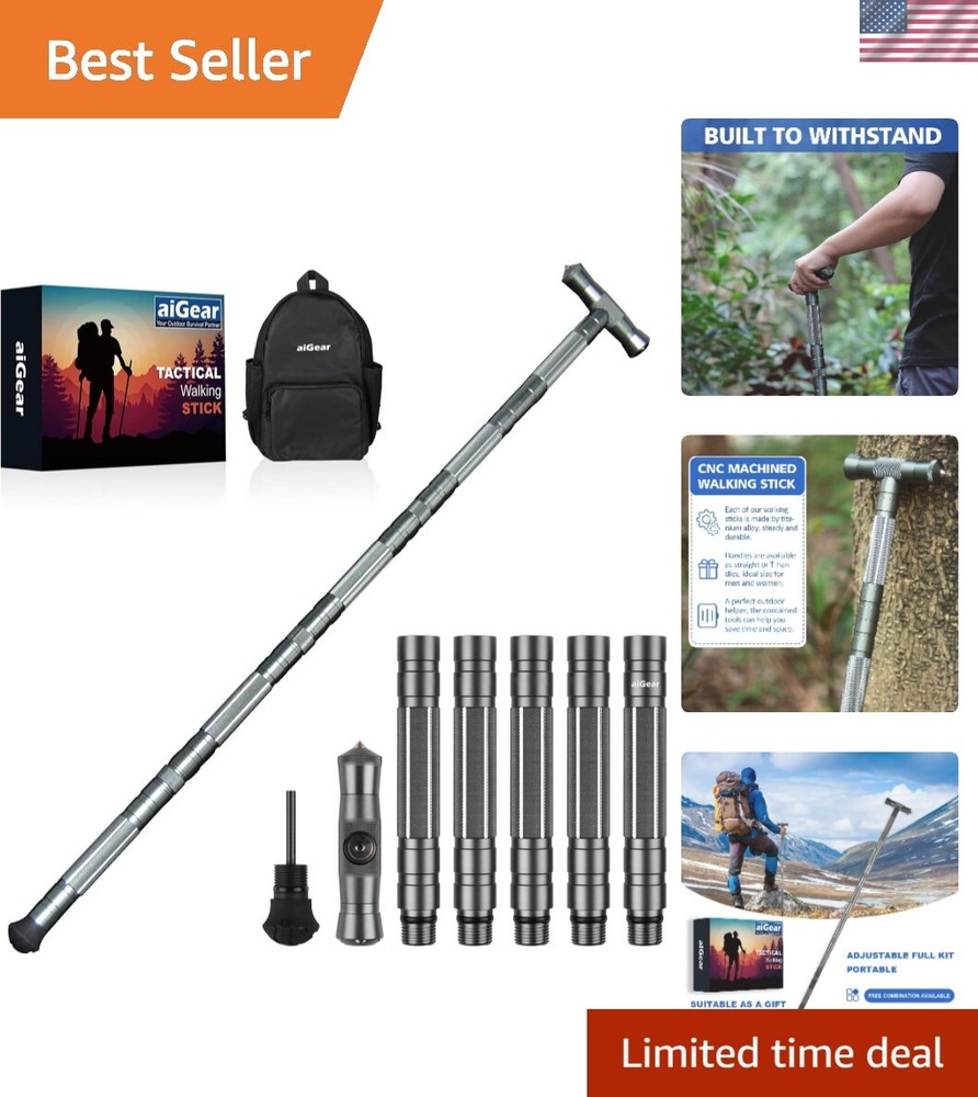 Versatile Tactical Hiking Stick – Adjustable 40.5 Inch Trekking Pole for Safety