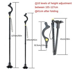 10 Level Walking Stick Adjustable Height Folding Posture Walking Cane for Adults