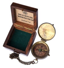 1 Kit Joshua 19 Brass Compass Wooden Box Scripture Graduation Gift Boys