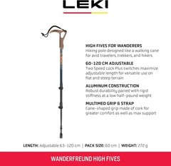 LEKI Wanderfreund High Fives Aluminum Adjustable Lightweight Walking Pole (Singl