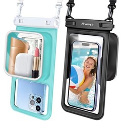 2 Pack IPX8 Waterproof Phone Pouch, Large Space Cell Phone Pouch Black + Green