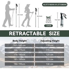Lightweight Collapsible Hiking Poles Retractable Trekking Sticks Adjustable Grip