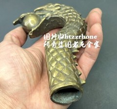 Brass Dragon Ball Statue Walking Stick Cane Handle Top Topper Hand Grip Collect