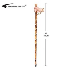 Big Ball Head Twisted Style Wooden Walking Stick for Hiking with Compass (Nat…